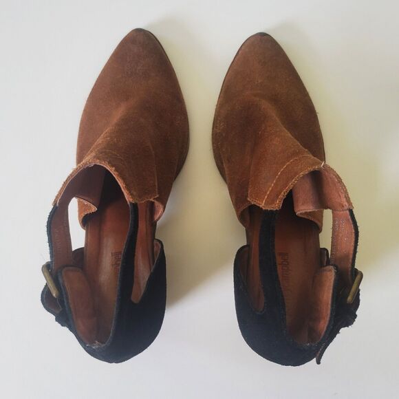 Jeffrey Campbell Woodruff Cutout Booties Brown Black Colorblock Suede Western - Picture 5 of 16